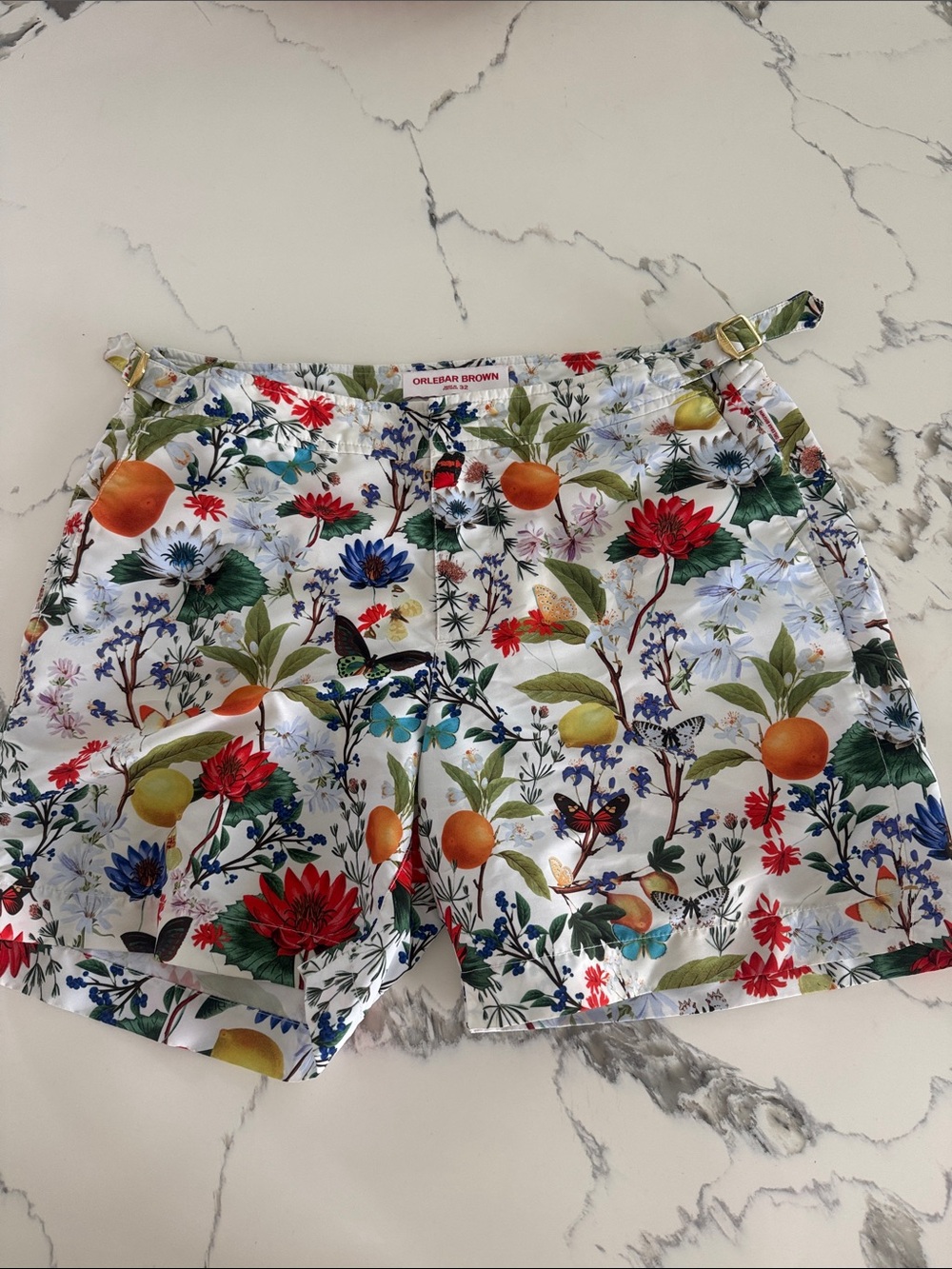 Orlebar Brown White Floral & Fruit Swim Shorts- size 32